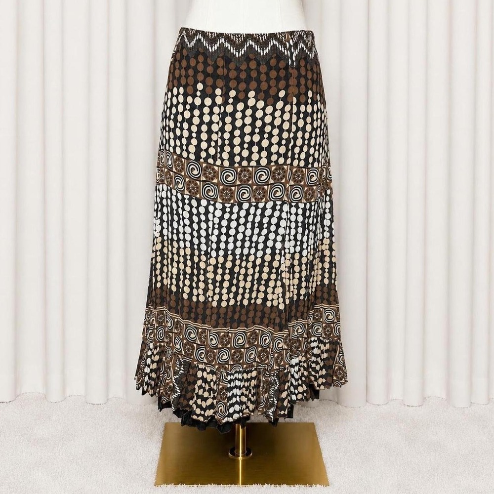 Y2K Boho Tribal Print Ruffle Hem Maxi Skirt Stunning Y2K maxi skirt